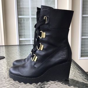 timberland black wedge boots